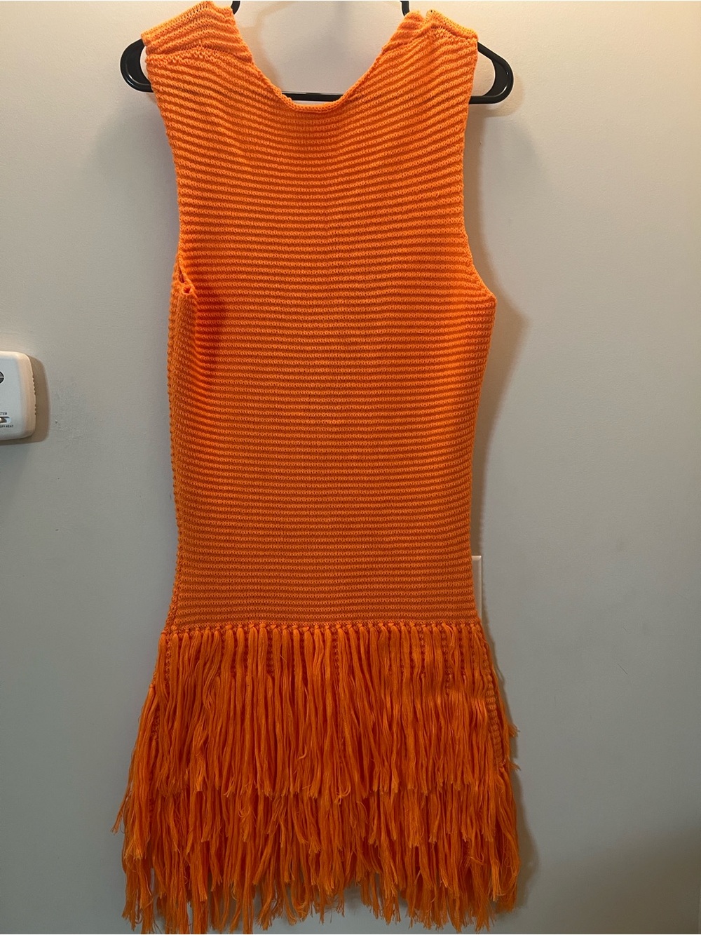 Orange Crochet Midi Dress with Fringe